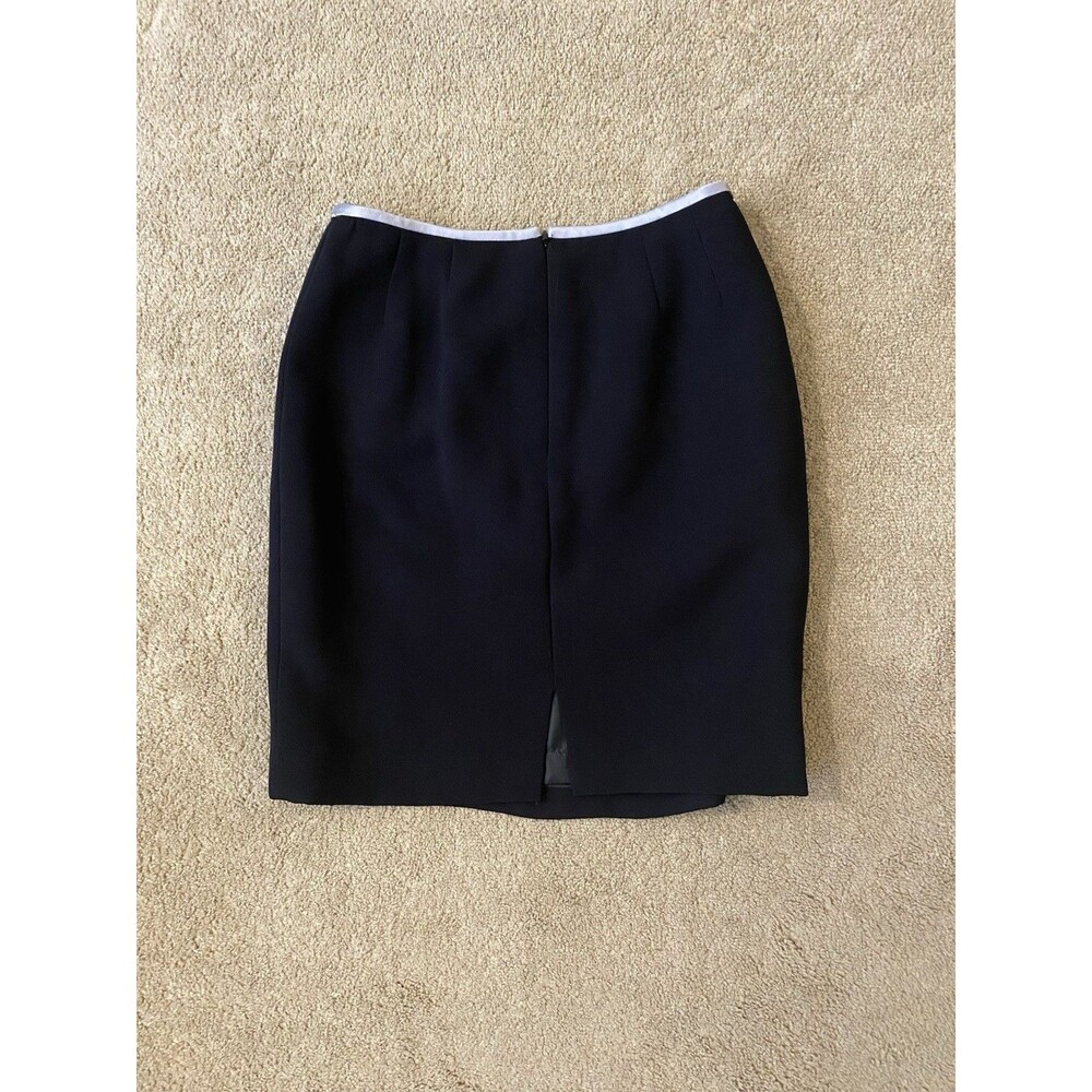Vintage 90’s Y2k KASPER Tailored Black Pencil Mini Skirt Gray Satin Trim Size 6P - Picture 9 of 10